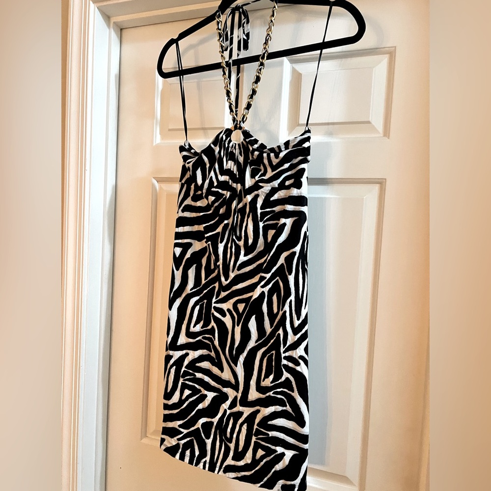Michael Kors Halter Dress.  Gold chain with black and white pattern. Size small.